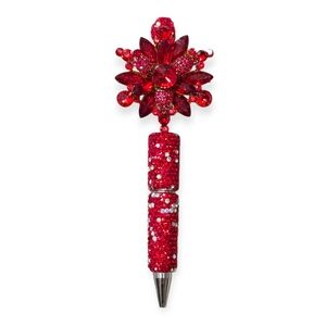 Red Rhinestone Bling Pen | Crystal Flower Pen | Glam Desk Accessory